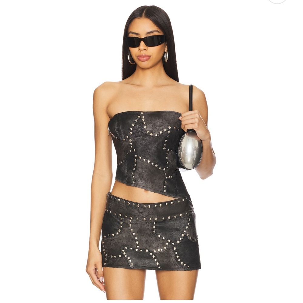 Jaded London Black Leather Top and Skirt set